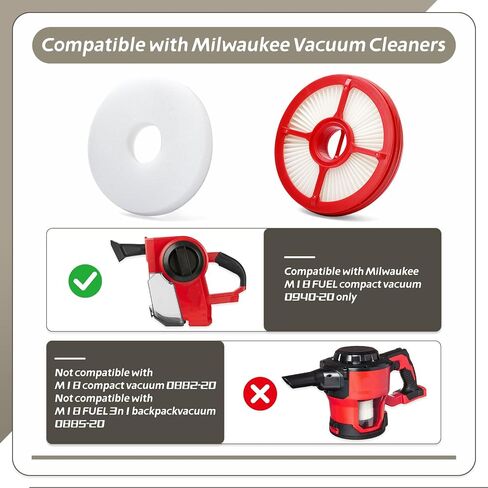 49-90-2012 Vacuum Filter Compatible with Milwaukee M18 FUEL Compact Vacuum Cleaner 0940-20 Only, Replacement for HEPA Washable Filtration Part with Foam in Kuwait