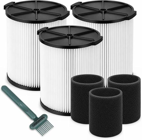 VF4000 Replacement Filter Compatible with RIDGID Wet Dry Vac, 5-20 Gallon Shop Vacuum Filter Kit with Foam Sleeve and Cleaning Brush, Washable Filter Replacement for Garage, Workshop & Home(1 Pack) in Kuwait