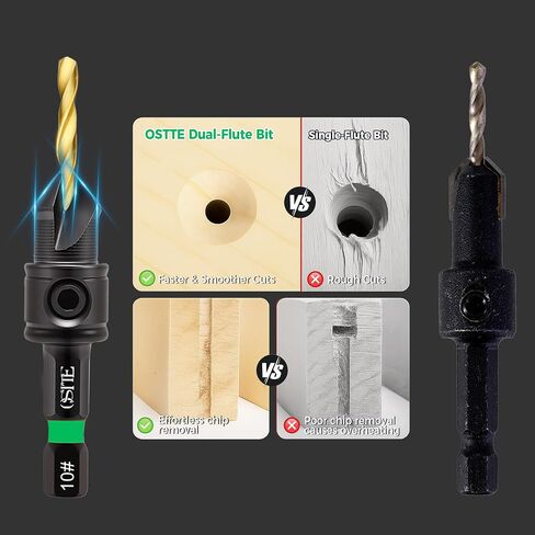 12PCS Countersink Drill Bit Set, 1/4" Hex, Adjustable Depth Stop | Sizes: #4, #6, #8, #10, #12; 4341HSS; Magnetic extension & hex key; Countersink for wood; Includes a set of spare drill bits in Kuwait
