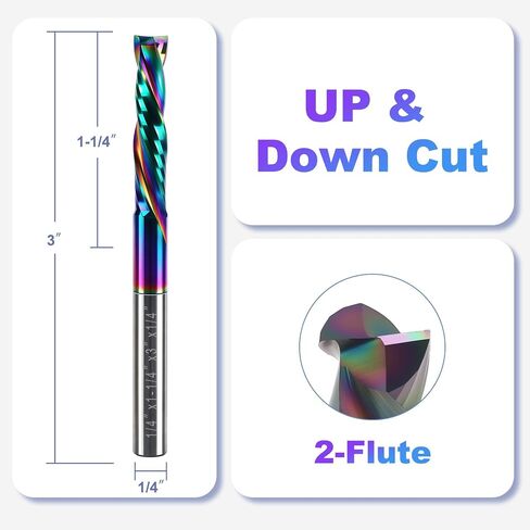 CNC Compression Router Bits 1/4 Inch Shank for Wood | 2-Flute Spiral Solid Carbide End Mill with DLC Coating, Up Down Cut Milling Cutters for Carving Wood Woodworking Tools in Kuwait