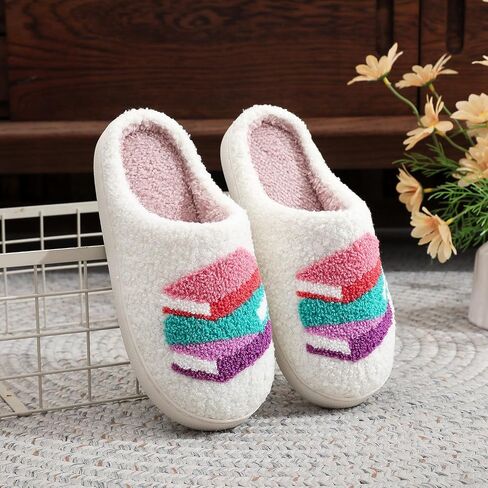 Men Slippers Women Cozy Plush Slippers with Book Pattern for Home Wear in Kuwait