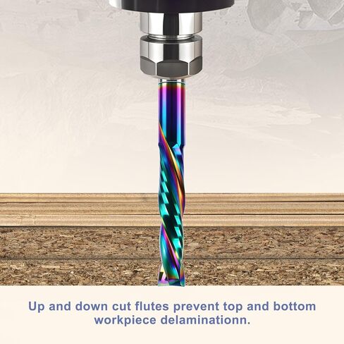 CNC Compression Router Bits 1/4 Inch Shank for Wood | 2-Flute Spiral Solid Carbide End Mill with DLC Coating, Up Down Cut Milling Cutters for Carving Wood Woodworking Tools in Kuwait
