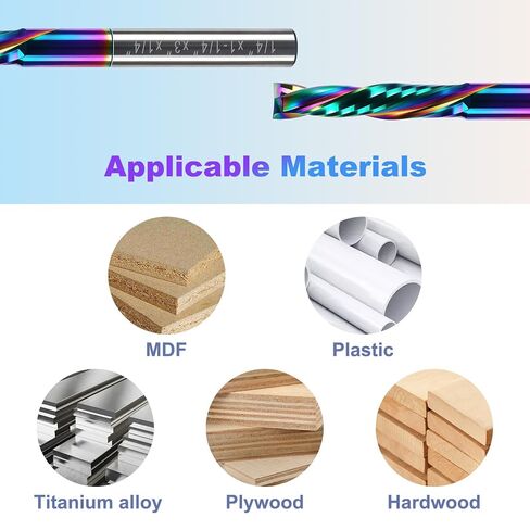 CNC Compression Router Bits 1/4 Inch Shank for Wood | 2-Flute Spiral Solid Carbide End Mill with DLC Coating, Up Down Cut Milling Cutters for Carving Wood Woodworking Tools in Kuwait