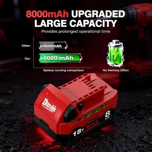 8Ah Replacement for Milwaukee M18 Battery: 18V Max Lithium-Ion Batteries (2Pack) in Kuwait