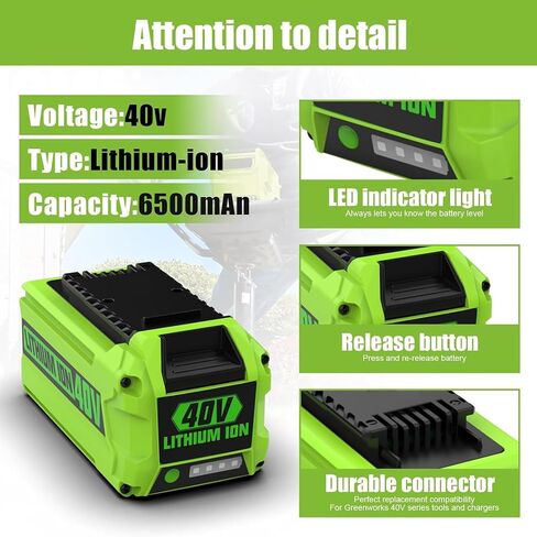 6.5Ah Battery Replacement for Greenworks 40V Battery 29472 29462, Compatible with Greenworks 40V G-MAX Power Tools 29252 20202 22262 in Kuwait