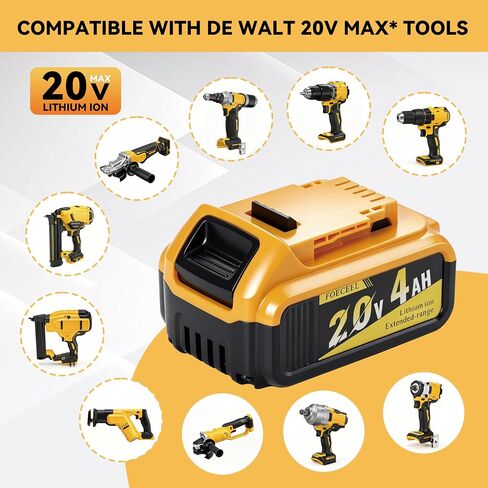 20V Lithium Ion Battery Replacement for De Walt 4ah Battery | FOECEEL, High Capacity 4000mAh Power Tool Battery Pack, Compatible with DCB200 DCB204 DCB206 DCB180 DCB203 Series, 2 Packs in Kuwait