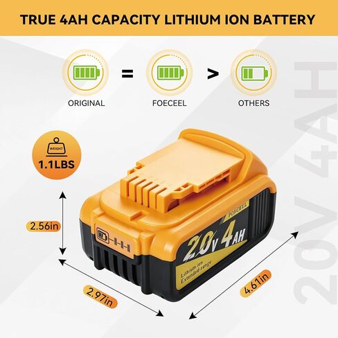 20V Lithium Ion Battery Replacement for De Walt 4ah Battery | FOECEEL, High Capacity 4000mAh Power Tool Battery Pack, Compatible with DCB200 DCB204 DCB206 DCB180 DCB203 Series, 2 Packs in Kuwait
