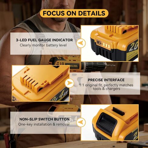 20V Lithium Ion Battery Replacement for De Walt 4ah Battery | FOECEEL, High Capacity 4000mAh Power Tool Battery Pack, Compatible with DCB200 DCB204 DCB206 DCB180 DCB203 Series, 2 Packs in Kuwait