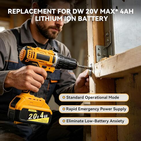 20V Lithium Ion Battery Replacement for De Walt 4ah Battery | FOECEEL, High Capacity 4000mAh Power Tool Battery Pack, Compatible with DCB200 DCB204 DCB206 DCB180 DCB203 Series, 2 Packs in Kuwait