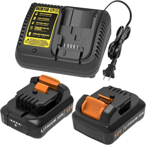 2-Pack 4.0Ah Replacement for Dewalt 12V Battery and Charger Kit, Compatible with Dewalt 12 Volt Max Battery DCB120 DCB124 DCB127 DCB122 DCB125, Includes DCB118 Charger in Kuwait