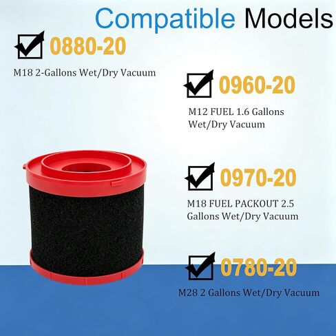 4 Pack 49-90-1900 Wet Dry Vacuum HEPA Filter Replacement Compatible With Milwaukee Shop Vac Filter, M18 Vacuum Filter, 0780-20 0880-20, with 6 Foam Sleeve Filters and 1 Cleaning Brush in Kuwait
