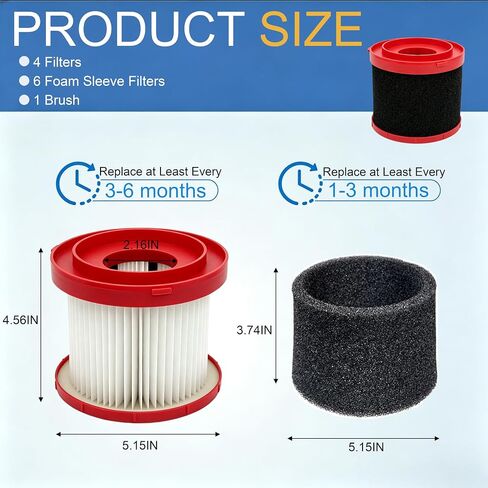 4 Pack 49-90-1900 Wet Dry Vacuum HEPA Filter Replacement Compatible With Milwaukee Shop Vac Filter, M18 Vacuum Filter, 0780-20 0880-20, with 6 Foam Sleeve Filters and 1 Cleaning Brush in Kuwait