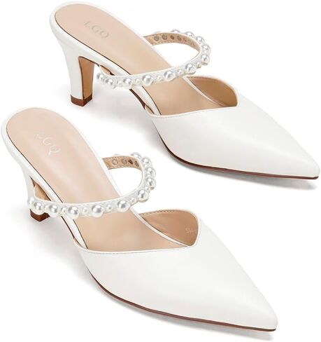 Women's Kitten Heel Mules Slip on Pointed Toe Wedding Shoes for Bride Stiletto Pumps Heeled Sandal Dressy Sexy Fashion Pumps in Kuwait
