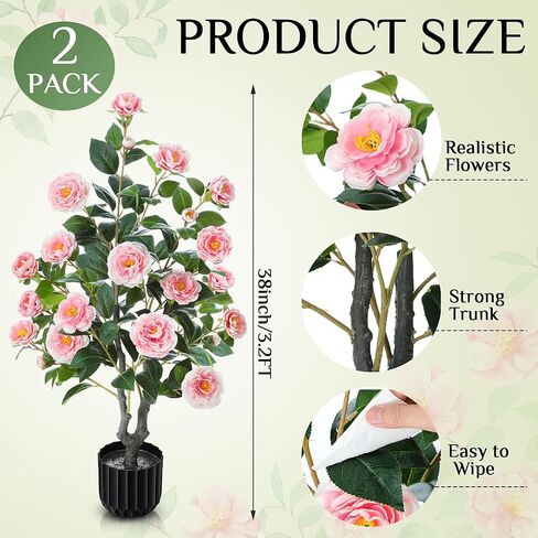 Giegxin 2 Pack 6 Ft Artificial Camellia Outdoor Trees Fake Faux Floral Flower Blooming Potted Plant in Cement Pot Realistic Faux Camellia Plants for Porch Decor Indoor Outdoor Office Home, White in Saudi Arabia