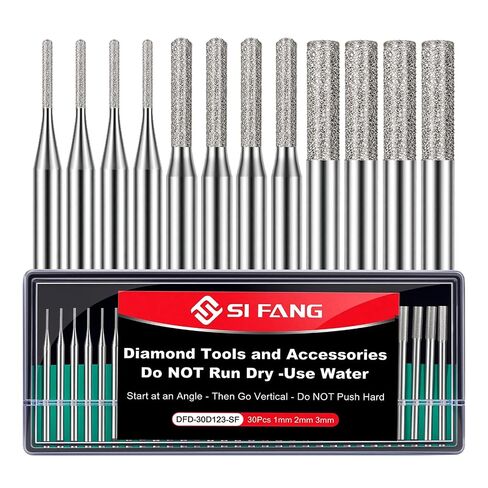 SI FANG 30PCS Diamond Drill Bits 1mm 2mm 3mm, 1/8" Shank for Dremel | Coated Grinding Bit Rotary Tools Accessories, for Sanding Drilling Stone Sea Glass Shells Ceramic DIY Jewelry Lapidary Making in Kuwait