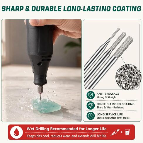 SI FANG 30PCS Diamond Drill Bits 1mm 2mm 3mm, 1/8" Shank for Dremel | Coated Grinding Bit Rotary Tools Accessories, for Sanding Drilling Stone Sea Glass Shells Ceramic DIY Jewelry Lapidary Making in Kuwait