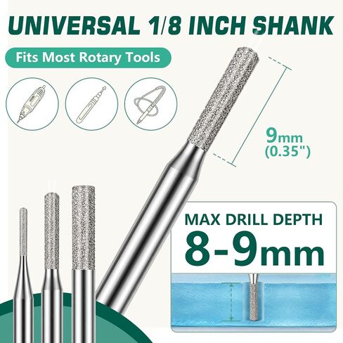 SI FANG 30PCS Diamond Drill Bits 1mm 2mm 3mm, 1/8" Shank for Dremel | Coated Grinding Bit Rotary Tools Accessories, for Sanding Drilling Stone Sea Glass Shells Ceramic DIY Jewelry Lapidary Making in Kuwait