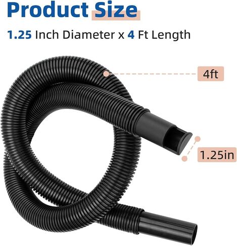 9196300 Dust Collection Hose Fit Most Wet/Dry Vacuums | Replacement for 1.25 Inch Diameter with 4 Ft Length Durable Vinyl Flexible Hose in Kuwait