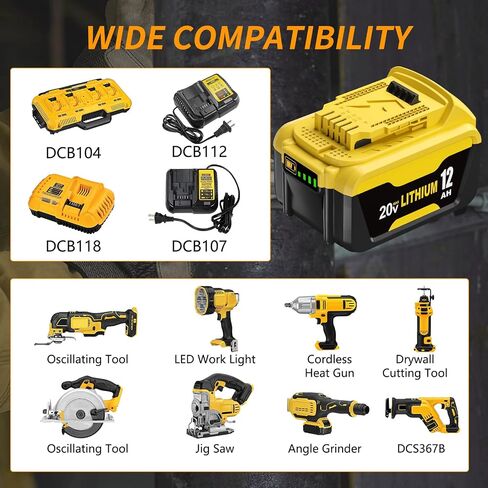 2Pack 12000mAh Lithium-ion Battery Replacement for Dewalt 20V Max Battery | Compatible with Dewalt 20 Volt Batteries DCB200 DCB201 DCB204 DCB206 DCB207 Series Tools and Chargers in Saudi Arabia