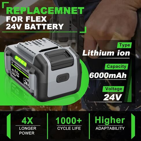 24V Replacement for Flex 24V Battery 6.0 Ah FX0111 FX0321 FX0111-1 FX0321-1 FX0311-1 FX0331-1, ‎24V MAX Lithium-Ion Battery Compatible with 24Volt Cordless Power Tools, for Flex Battery in Kuwait