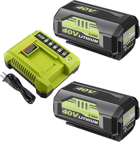 2Pack 6.0Ah Battery and OP401 Charger Kit Replacement for Ryobi Compatible with Ryobi 40V Lithium ion Battery OP4026 OP40261 OP4050 OP4040 OP40401 OP40201 OP40601 and Cordless Power Tools in Kuwait