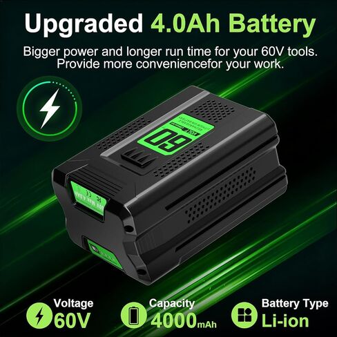 4.0Ah Battery Replacement for Greenworks 60V Battery, Compatible with Greenworks 60V Power Tools and Chargers, Single-Port 60V Charger Compatible with Greenworks Pro 60V Battery in Kuwait