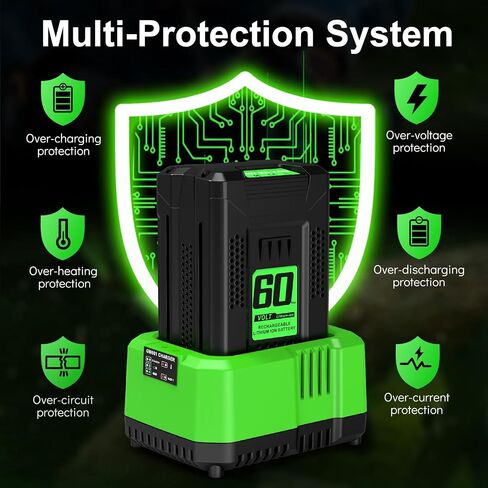 4.0Ah Battery Replacement for Greenworks 60V Battery, Compatible with Greenworks 60V Power Tools and Chargers, Single-Port 60V Charger Compatible with Greenworks Pro 60V Battery in Kuwait