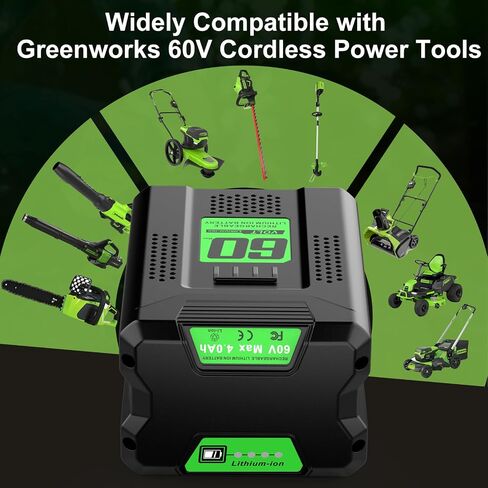 4.0Ah Battery Replacement for Greenworks 60V Battery, Compatible with Greenworks 60V Power Tools and Chargers, Single-Port 60V Charger Compatible with Greenworks Pro 60V Battery in Kuwait