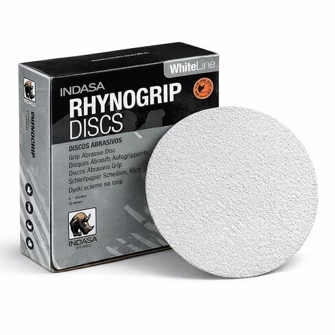 Indasa 6" Rhynogrip White Line Solid Sanding Discs (61 Series) – Aluminum Oxide Hook & Loop Grip Discs – 36 to 600 Grit – Anti-Clog Stearate Coating – 50 Discs per Box (6 Inch, 220, Fine) in Kuwait