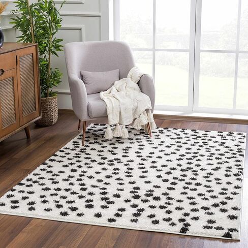 Hauteloom Confetti Dalmatian Hallway, Entryway Shag Runner Rug - Shaggy Runner Rug - Dot Pattern - High Plush Pile - Black, White - 2'7" x 7'3" in Saudi Arabia