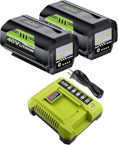 2Pack 7500mAh High Capacity Replacement for Ryobi 40V Battery and Charger | Compatible with Ryobi 40 Volt Battery Lithium OP40261 OP4050 OP4040 OP40601 Cordless Power Tools, LED Indicators Light in Saudi Arabia