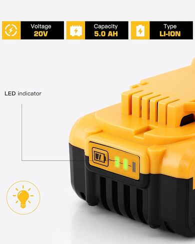 2 Pack 5.0Ah Replacement for Dewalt 20V Max Battery Lithium Ion Compatible with 20 Volt Cordless Power Tools DCB200 DCB201 DCB203 DCB204 DCB205 DCB206 in Saudi Arabia