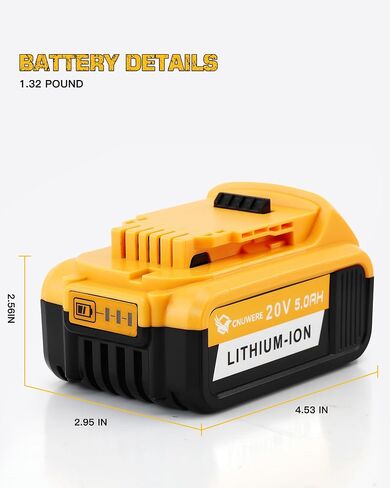 2 Pack 5.0Ah Replacement for Dewalt 20V Max Battery Lithium Ion Compatible with 20 Volt Cordless Power Tools DCB200 DCB201 DCB203 DCB204 DCB205 DCB206 in Saudi Arabia