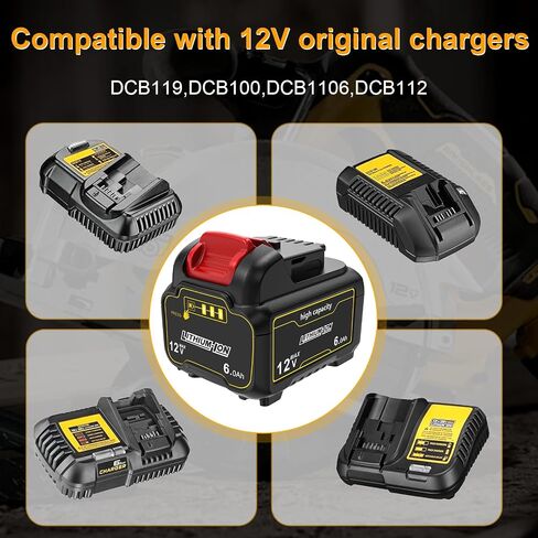 2 Pack 12V 6A Replacement Batteries Compatible with Dewalt 12V Cordless Power Tools & Chargers, Replaces DCB120,DCB121,DCB127 (Not Made in Dewalt) in Kuwait
