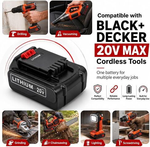 5.0Ah 20v Max Lithium Battery Compatible with Black and Decker Drills, Compatible with LBXR20 LBXR2020 LBX20 LBXR2520 LB2X4020 LB2XR20 (Non-OEM) (1-Pack) in Kuwait
