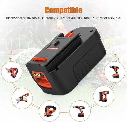 2 Pack 8000mAh hpb18 battery Replacement for black and decker 18v battery HPB18 HPB18-OPE 244760-00 A1718 FS18FL FSB18 FS18HV FS18ID Compatible with Black&Decker 18V Post Style / Rear Mount tools in Kuwait