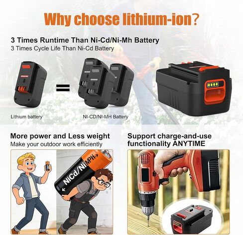2 Pack 8000mAh hpb18 battery Replacement for black and decker 18v battery HPB18 HPB18-OPE 244760-00 A1718 FS18FL FSB18 FS18HV FS18ID Compatible with Black&Decker 18V Post Style / Rear Mount tools in Kuwait