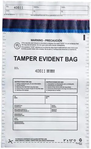 9"x12" Opaque Plastic Deposit Bags with Security Tape Tamper Evident - Secure Bank Deposits, Cash Handling, & Currency Transport | Self-Sealing Tape with Hidden Graphics | 100-Pack in Kuwait