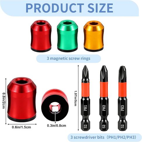6 Pcs Magnetic Screw Ring with Ph1 Ph2 Ph3 Screwdriver Head Set Strong Magnetic Screw Ring Holder with Anti-Slip Design Universal Removable Household Tools for Hex Screwdriver and Drill Power Bits in Kuwait