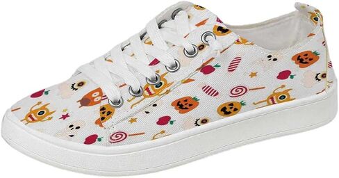 Women's Halloween Witchy Print Canvas Sneakers, Purple Bat & Spider Low Top Shoes in Kuwait