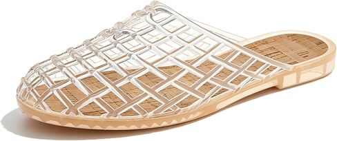 Jelly Mesh Slides for Women's Casual Comfortable Closed Round Toe Slip On Soft Sole Clear Mule Sandals for Summer Indoor Outdoor Vacation Beach Flat Slippers in Kuwait