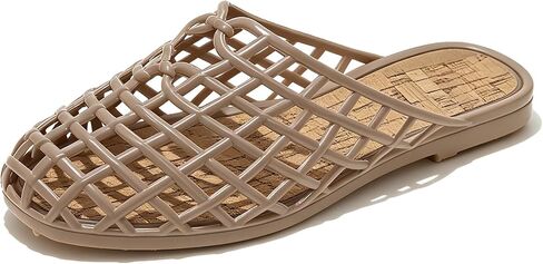 Jelly Mesh Slides for Women's Casual Comfortable Closed Round Toe Slip On Soft Sole Clear Mule Sandals for Summer Indoor Outdoor Vacation Beach Flat Slippers in Kuwait