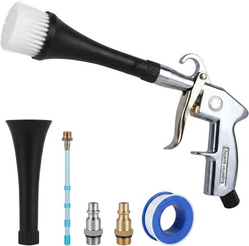 Tornado Car Cleaning Gun, Air Blow Gun with 360° Swivel PU Tubes, Aluminum Alloy Body, Dual Brush Tips & US Quick Connectors for Air Compressor Detailing | Tornado air gun, 360 swivel PU tubes, alum body, dual brushes, US plugs for car detail in Kuwait
