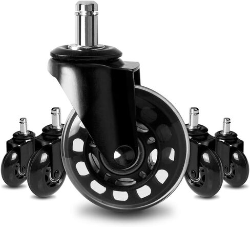 Upgrade 2.5" Chair Caster Replacement Wheel for Hardwood Floor and Carpet, Heavy Duty Universal Floor Safe Caster Set of 5,Rubber Wheels Office Chair to Replace Office Chair mats,fits 98% Chairs in Saudi Arabia