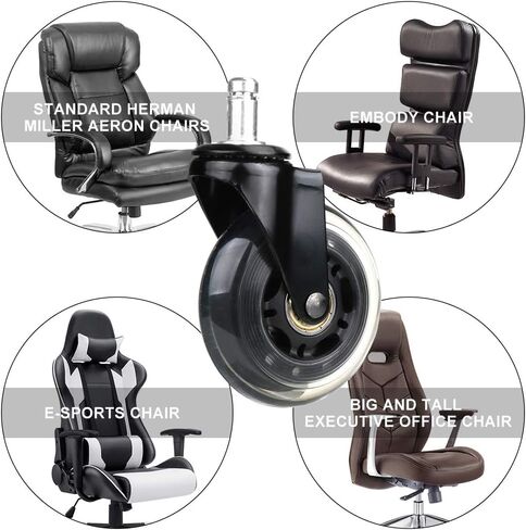 Upgrade 2.5" Chair Caster Replacement Wheel for Hardwood Floor and Carpet, Heavy Duty Universal Floor Safe Caster Set of 5,Rubber Wheels Office Chair to Replace Office Chair mats,fits 98% Chairs in Saudi Arabia