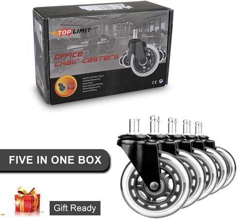Upgrade 2.5" Chair Caster Replacement Wheel for Hardwood Floor and Carpet, Heavy Duty Universal Floor Safe Caster Set of 5,Rubber Wheels Office Chair to Replace Office Chair mats,fits 98% Chairs in Saudi Arabia