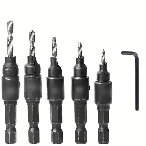 5-Piece Hex Shank Wood Countersink Drill Bit Set with Wrench High-Speed Steel Twist Drill for Woodworking Projects in Kuwait