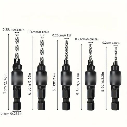 5-Piece Hex Shank Wood Countersink Drill Bit Set with Wrench High-Speed Steel Twist Drill for Woodworking Projects in Kuwait