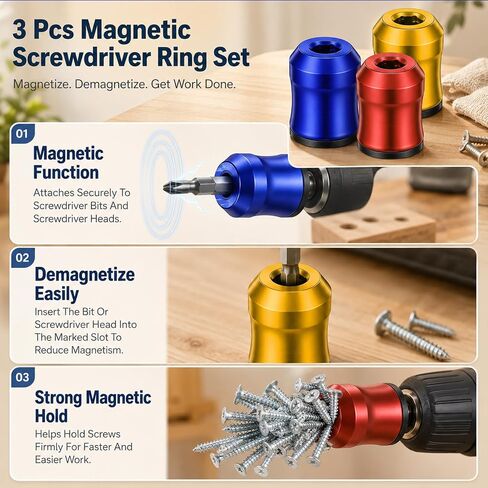 3Pcs Strong Magnetic Screw Holder Rings Screwdriver Head Magnetic Ring | Screw Ring Set Universal, Bit Holder for Hex Screwdrivers Power Bits in Kuwait