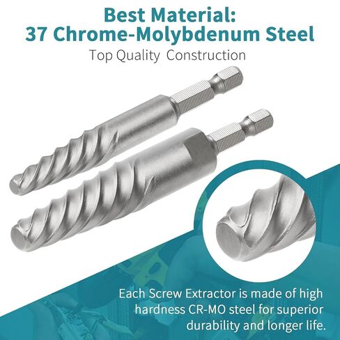 15-Pieces Screw Extractor Set, 37# CR-MO & 6542 HSS Steel Cobalt Left Hand Reverse Drill Bit with 1/4'' Adaptor, Ez Out Stripped Tiny Bolt Remover Kit, Easy Out Broken Screw Head Speed Out Tool in Kuwait